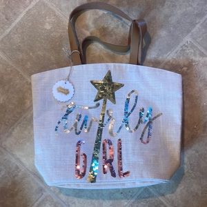 NWT Mudpie Twirly Girl sequin Jute tote